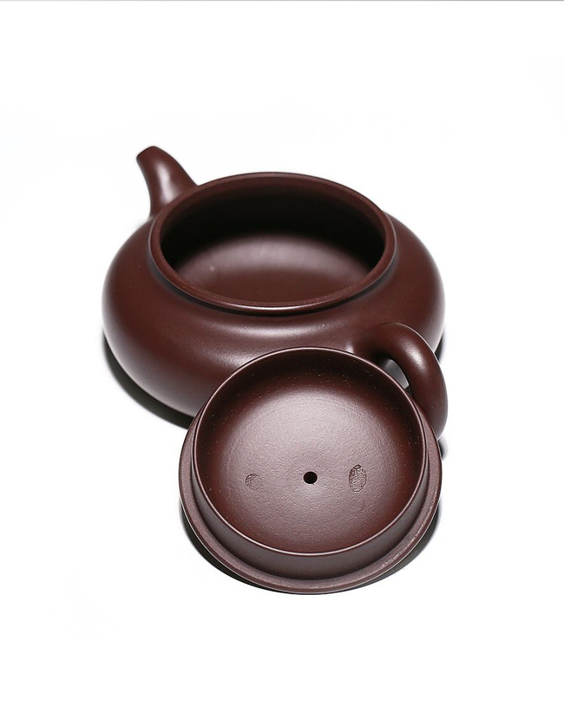 Wide Lid Flat Belly Purple Clay Tea Pot