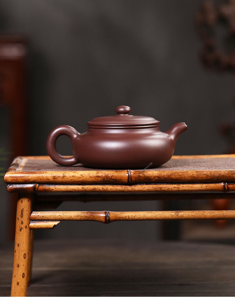 Wide Lid Flat Belly Purple Clay Tea Pot