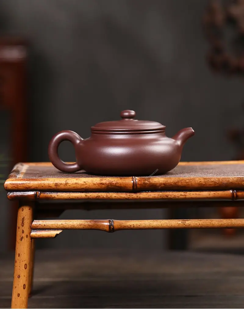 Wide Lid Flat Belly Purple Clay Tea Pot