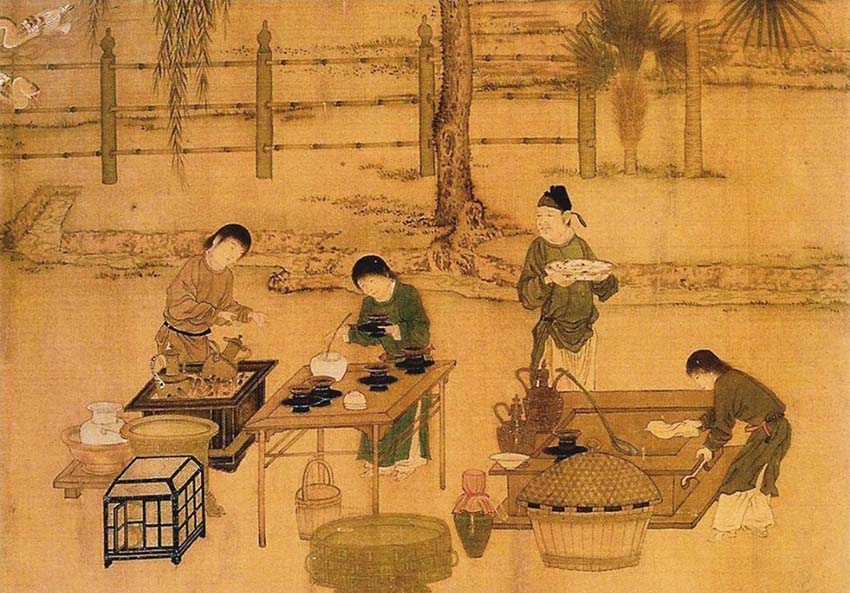 A picture of ancient Chinese brewing tea
